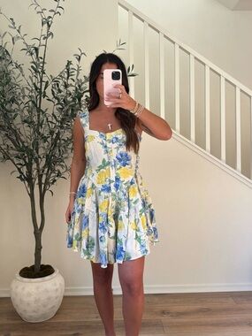 Floral Tiered Sundress in Blue & Yellow